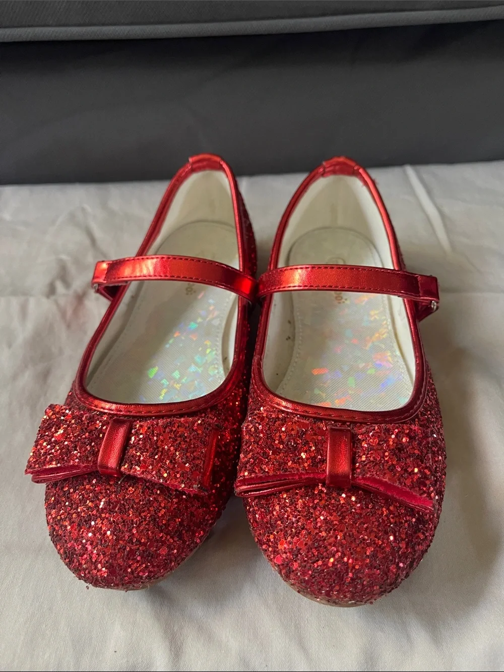 Parrosso Girls Red Glitter Mary Jane Dress Shoes with Bow size 1